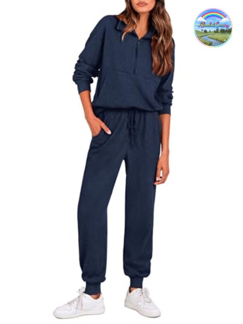 Ribbed Knit Matching Lounge Set Half Zip Top Jogger Pants 2 Piece